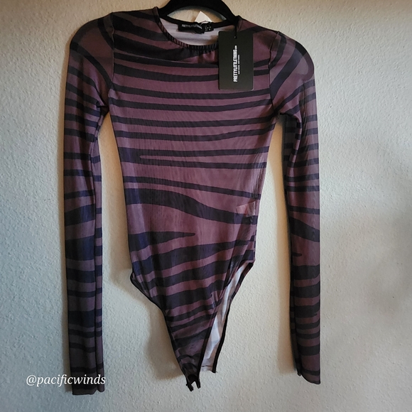 PRETTY LITTLE THING SHEER MESH BROWN PRINTED MIDAXI & BODYSUIT SIZE 0 c - Picture 9 of 10
